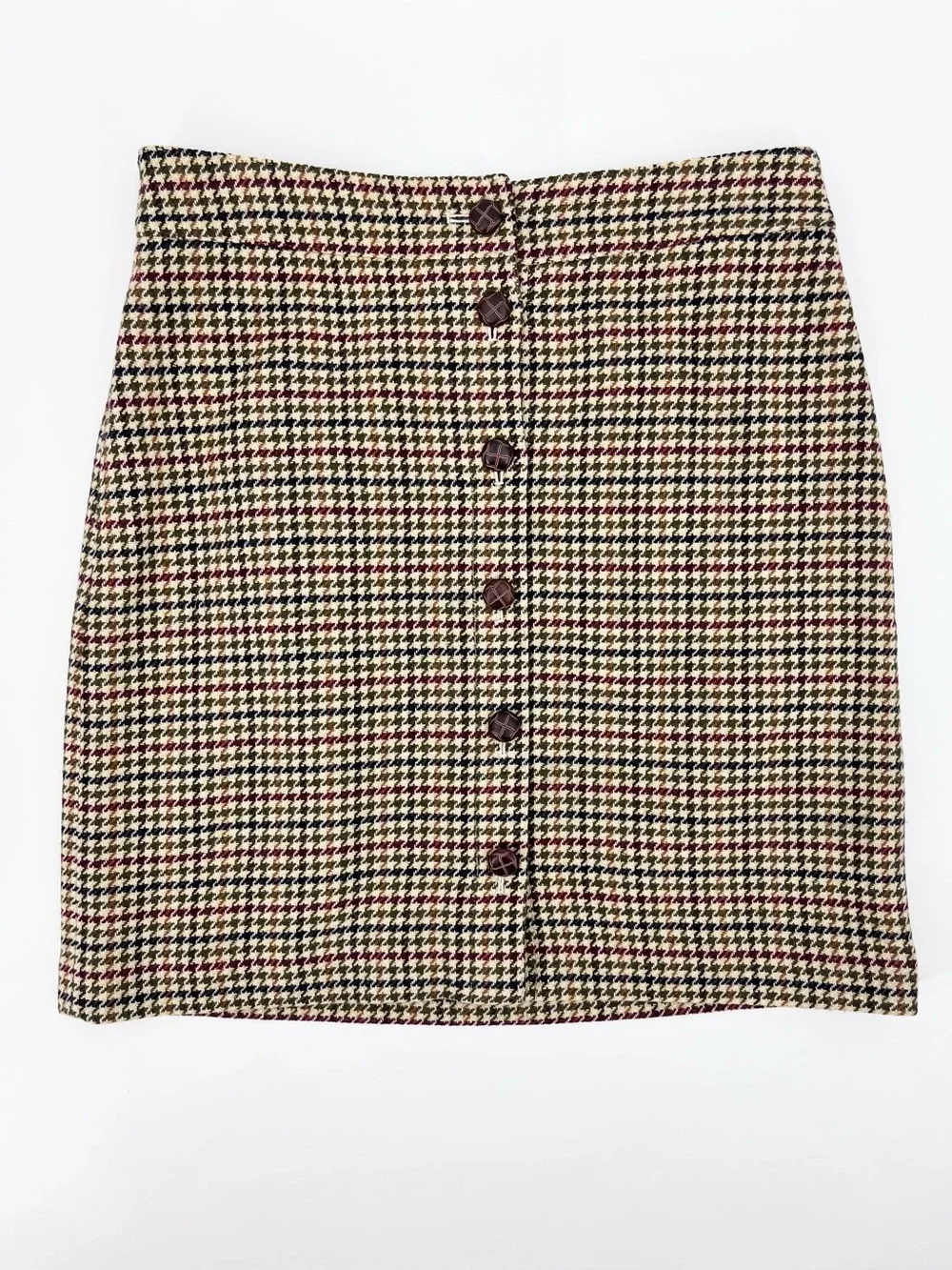 Talbots Wool Blend Retro Button-Front Houndstooth Woven Mini Skirt Size 8